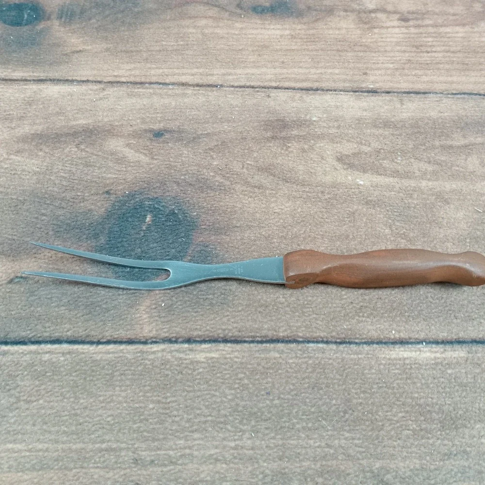 Cutco No 27 Carving Fork Brown Swirl Handle Stainless Steel Made in USA Vintage